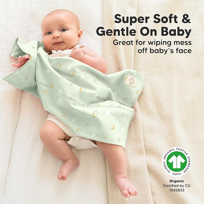 Organic Burp Cloths Baby Boy, Girl - 6-Pack Large 100% Cotton Burping Cloths for Babies, Spit Up Rags, Super Absorbent, Ultra Soft Newborn Rag, Gender Neutral, Machine Washable, Durable (Dreamers)