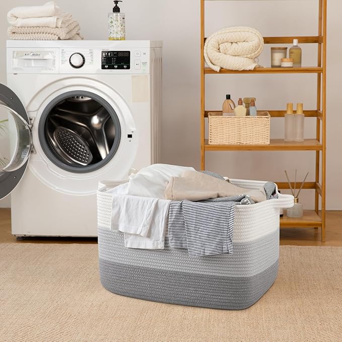 SIXDOVE 65L Large Storage Basket, Cotton Rope Woven Blanket Basket, Toy Storage for Baby Room, Living Room, Gradient Grey