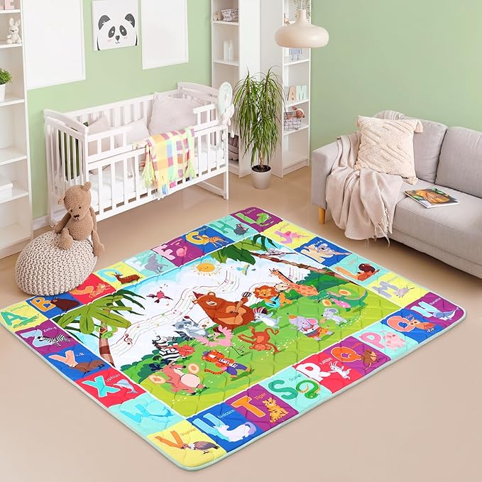 Baby Play Mat, Toodler Floor Mat 59 x 71 inch, Extra Thick Foam Non-Slip Washable,Crawling Cushion for Tummy Playing