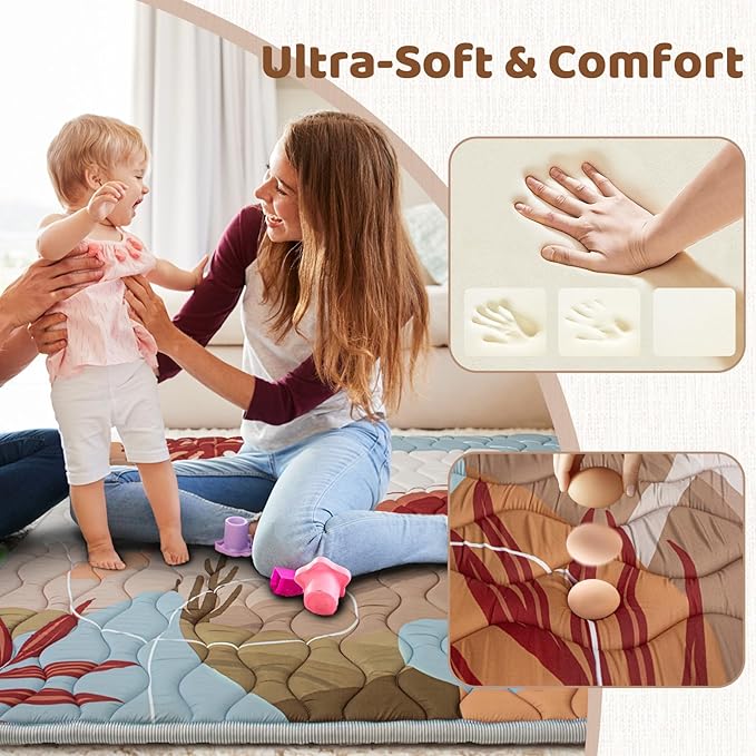 Beavtaens Baby Play Mat, 50x50 Playpen Mat, Thick Soft Foam Playmats for Baby, Foldable and Washable Baby Crawling Mat for Floor(Desert)