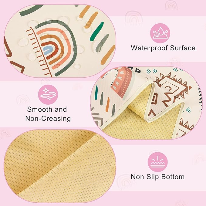 Basumee Splat Mat High Chair Mat Waterproof Baby Play Splat Mat for Under High Chair Food Catcher Highchair Mat for Floor Non Slip Bottom, Brown Geometry, 51x51 Inches
