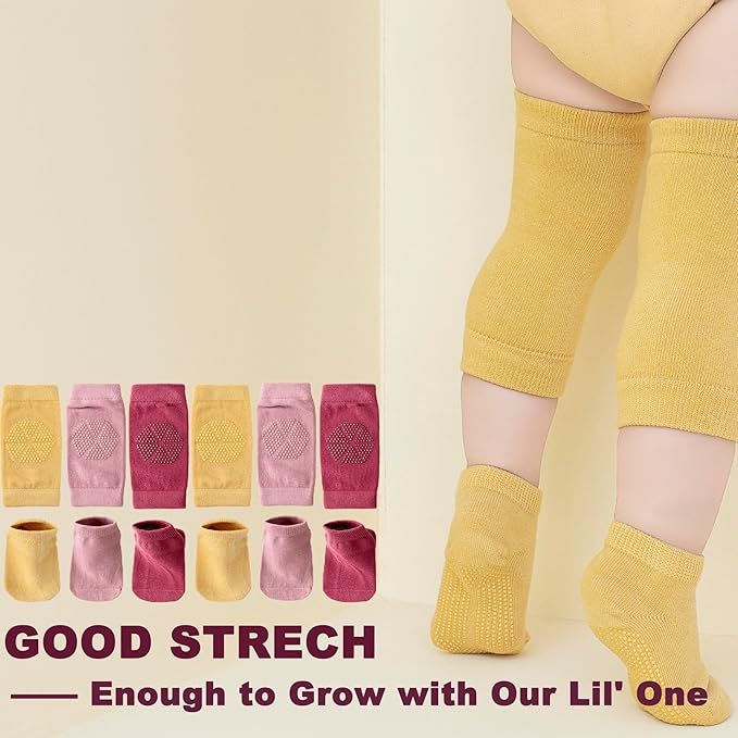 Unisex Baby Crawling Anti-Slip Knee Pads and Socks,Save Baby Knee and Ankle,Baby Walker Essentials