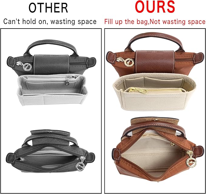 Mini Bag Organizer For Longchamp Small Tote Bag - Ultimate Mini Bag Storage & Finishing Inner Bag Liner for a Chic Handbags Insert Organizer Fit small Size