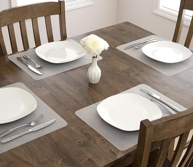 GASARÉ, Placemats Set of 4, Silicone Placemats, Table Mats, Non-Slip, Easy to Clean, Heat Resistant, Flexible, 20% Thicker, 16 x 12 inches x 1.1mm, Semi-Transparent
