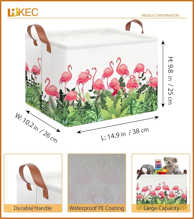 HKEC Rectangle Storage Basket with Handles,Collapsible Storage Bin, Books Box, Gift Basket(Flamingo)