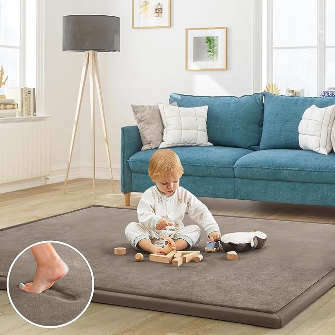 Baby Play Mat for Floor Tummy Time Nursery Rug Muscle Area Rug Playroom Rug Tatami 50 * 50" Memory Foam 1.3" Thick Crawling Mat For Babies,Toddlers, Infants, Kids,Floor Mat(Brown)