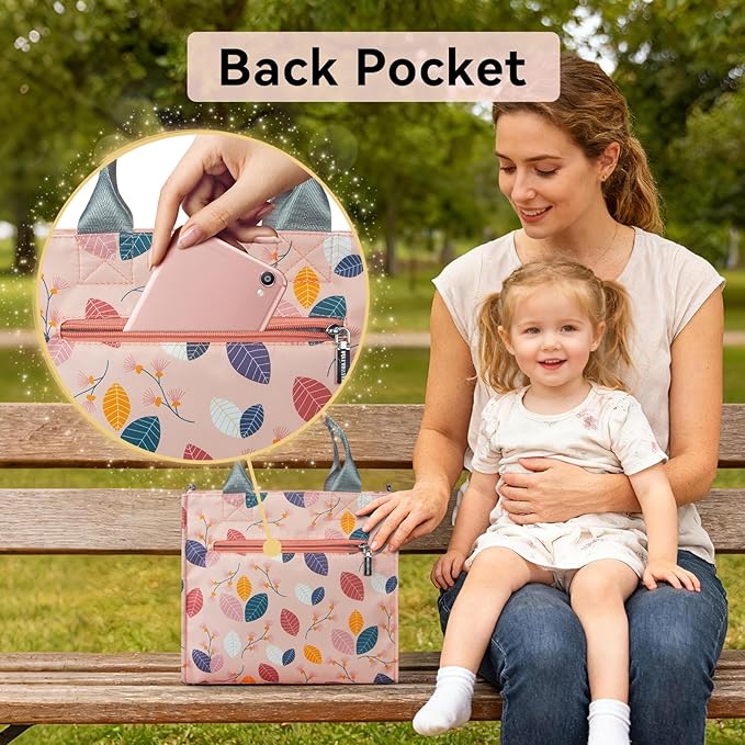 PHEBEN Small Diaper Bag Tote Waterproof Travel Mini Diaper Bag Multi-Function Baby Handbag Crossbody Purse(Leaf)