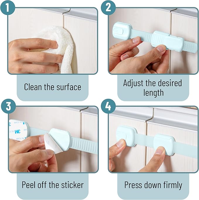 Bates- Child Safety Strap Locks, 6 Pack, Pastel Blue, Baby Cabinet Locks