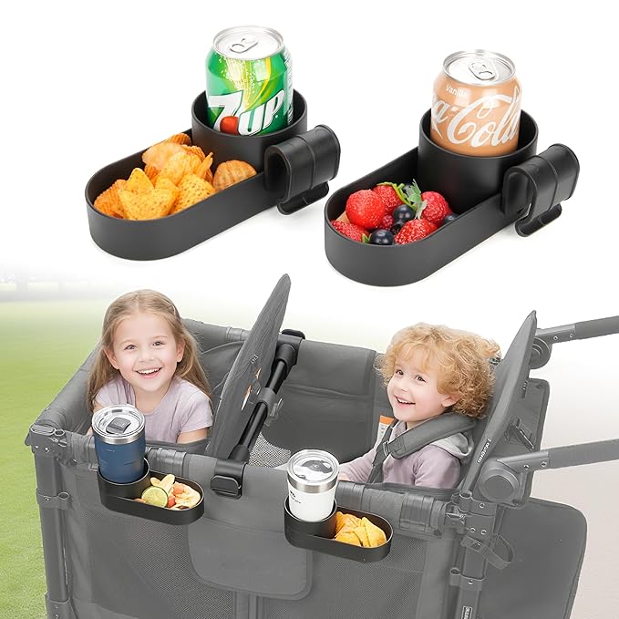 Wonderfold Wagon Snack Tray with Spill-Proof Cup Holders - Compatible with WONDERFOLD W2 & 4 Elite (2 & 4 Seats) | Kid Snacks & Drinks Tray, Detachable, Easy Install, Dishwasher Safe (2-Pack)