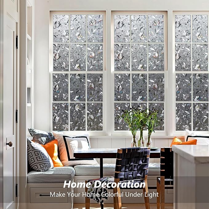 Kromapolis Window Film, Window Privacy Film Frosted, Vinyl Glass Covering, Stained Glass Decorative Film, Static Window Clings, Non-Adhesive (Grayish Black, 23.6 x 157.4 inch)