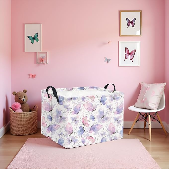 TIBAOLOVER Rectangular Kids Storage Basket for Home Kitchen Girls Cute Storage Bin Organizer Shelf Book Room Decor(Fancy Butterfly)
