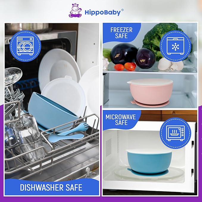 6 Piece Baby Bowls With Suction and Lids | Toddler Bowl Set with 1 Bowl, 1 Bib, 2 Baby Spoons, 1 Large Spoon, 1 Large Fork, Baby Feeding Essentials (1, Rose Quartz)