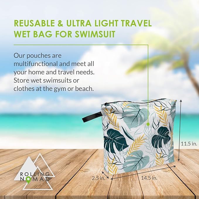 Rolling Nomad Tyvek Zippered Pouch, Wet Swimsuit Bags, Reversable Dry Bags, Travel Essentials, Toiletry, Pool, Beach, Waterproof, Wet Clothes & Wipes, Summer Must Haves, 14.5x11.5x2.5, (Large)