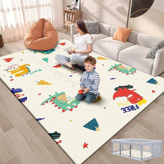 74" × 50“ Baby Play Mat for Floor, Baby Playmat for Playpen, Thick Ultra Soft Playpen Mat for Playing or Crawling, Provides Cushioning, Double-Sided Pattern (0.4" Thick)