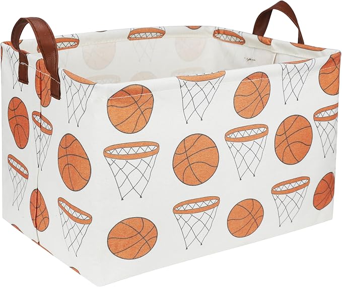 Sanjiaofen Rectangular Baketball Baskets,Kids Basket for Boy.Waterproof PE Coating Cute Basket with Handles.Boys Bin,Toys Box,Books Bins. (Basketball)
