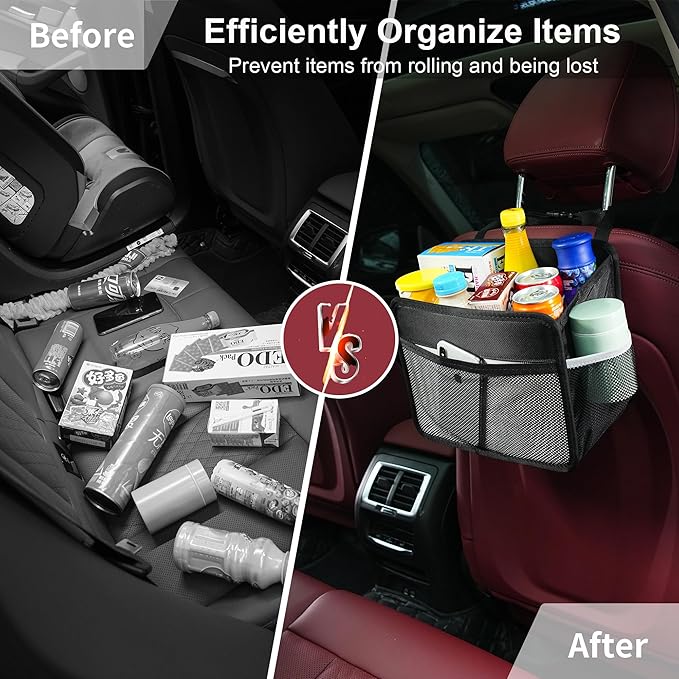 Uplien Car Back Seat Organizer and Storage Bag, Premium 1680D Oxford Cloth Collapsible Universal Hanging Car Seat Back Organizer for Kids & Adults