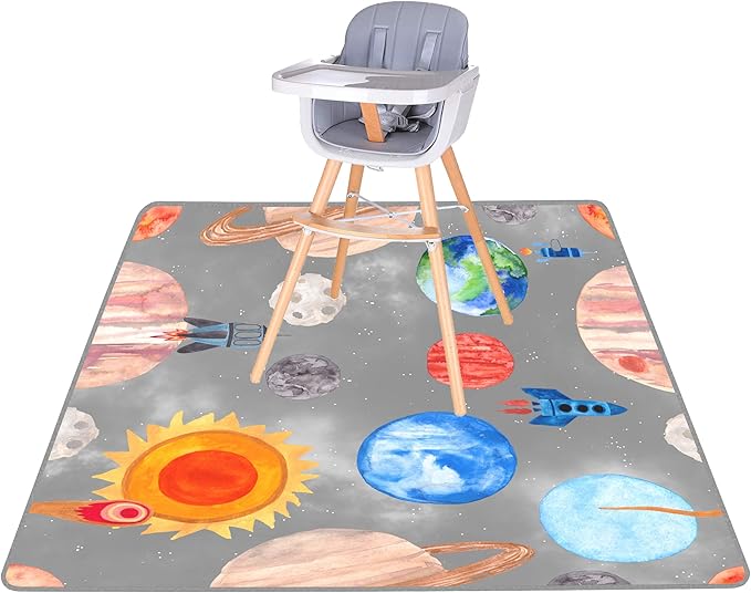 BABYBOET Splat Mat for Baby – Under High Chair Floor Mat Protects Wood, Vinyl and Carpet from Spills – Waterproof 4 Layer Baby Mat with Anti-Skid Backing Deters Bunching and Sliding (51” x 51”)