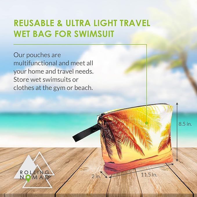 Rolling Nomad Tyvek Zippered Pouch, Wet Swimsuit Bags, Waterproof Reversable Dry Pouch, Travel Essentials, Toiletry, Beach, Waterproof, Wet Clothes & Wipes, Summer Must Haves, 11.5x8.5x2, (Medium)