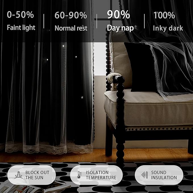 XiDi Blackout Curtains for Bedroom, Bedroom Drapes for Kids, Unicorn Curtains for Girls Room, Black Out Curtains for Living Room 96 inchs Long 52 inches Wide 1 Panel Black