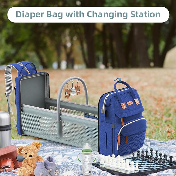 ISMGN Diaper Bag Backpack, Large Diaper Bag, Multifunctional Diaper Bag, Baby Bag, Navy Blue