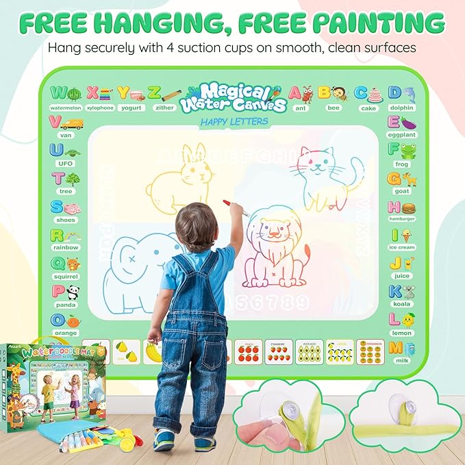 Water Doodle Mat 40 X 32 Iches Mess Free Coloring Magic Drawing Mat Toddlers Educational Kids Toys,Birthday Christmas Gifts for 3 4 5 6 7 8 Years Old Boys Girls