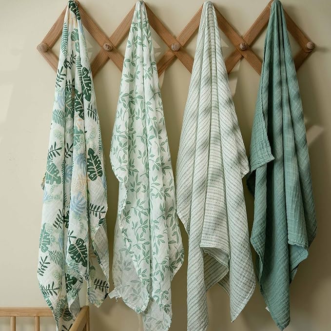 Muslin Swaddle Blankets for Newborn, 4 Pack Cotton Baby Blankets Neutral, Large 31.5 x 43.3 Breathable Soft Receiving Blanket, Essentials Swaddle Wrap Burping Clothes, Sage Green