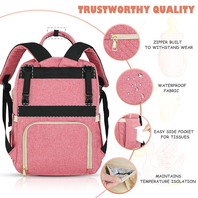 Tenot Baby Diaper Bag Backpack, Travel Diaper Bags for Babys Girl Boy Large Capacity Baby Bag Backpack for Women Pink