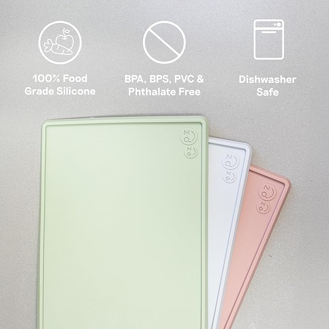 ezpz Tiny Placemat (Sage) - 6 Months+ - Non-Slip, 100% Silicone Placemat for Infants and Toddlers - Fits on Most Highchair Trays - Rolls-Up - Baby Led Weaning Supplies