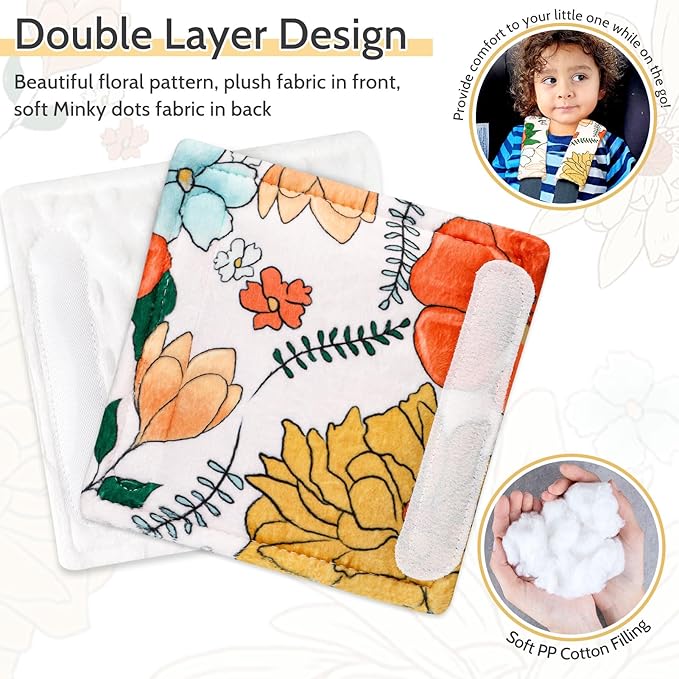 Pea Pod Baby Car Seat Strap Cover 2 Pack Retro Floral Car Seat Straps Shoulder Pads, Seat Belt Cushions Pads for Infant Car Seats, Stroller, Pushchair