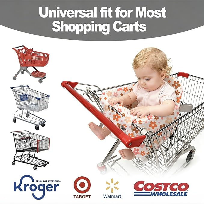 Shopping Cart Cover for Baby &High Chair Cover, Padded with Detachable Strap & Thigh Pad, Machine Washable, Padded Toddler Shopping Cart Cover Grocery Cart Cover (Floral)