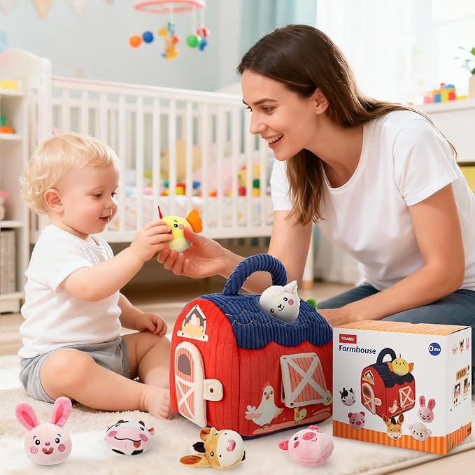 Baby Toys 6-12 Months, Montessori Sensory Barn Toys for Babies 3-6 7 8 9 10 12 18 Months, Stuffed Farm Animal Toys for Toddlers 1-3, Infant Toys Christmas Gifts for 1 2 Year Old Boys Girls