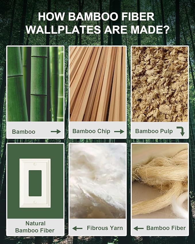 6-Pack Decorator Outlet Cover Plate, Light Almond Modern Decorative Switch Plates and Outlet Covers, Natural Bamboo Fiber Wall Plates for Electrical Outlets