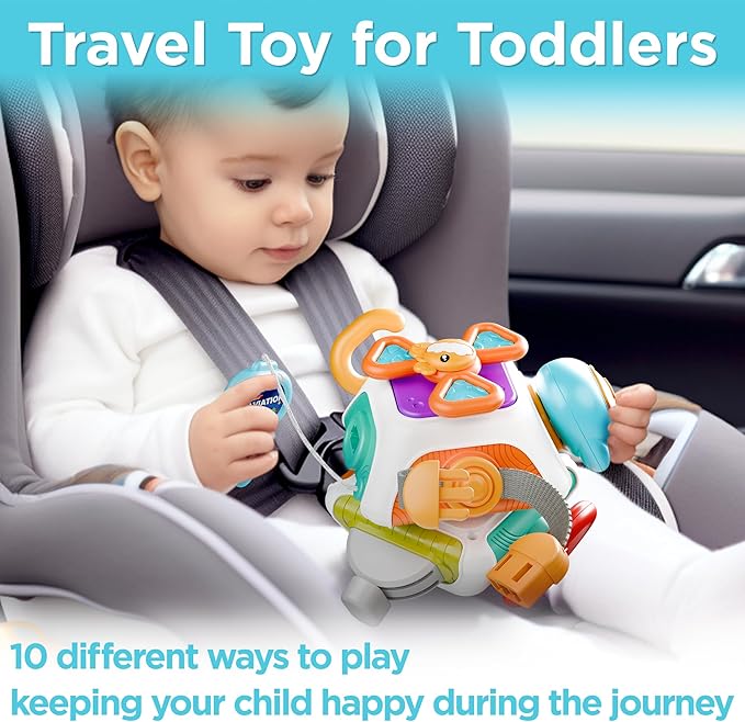 iPlay, iLearn 10 in 1 Baby Busy Board Cube, Montessori Sensory Toy Toddler 1-3, Infant Carseat Plane Travel Game, Kid Education Learning Activity, Birthday Gift 9 10 12 18 Month 1 2 Year Old Boy Girl