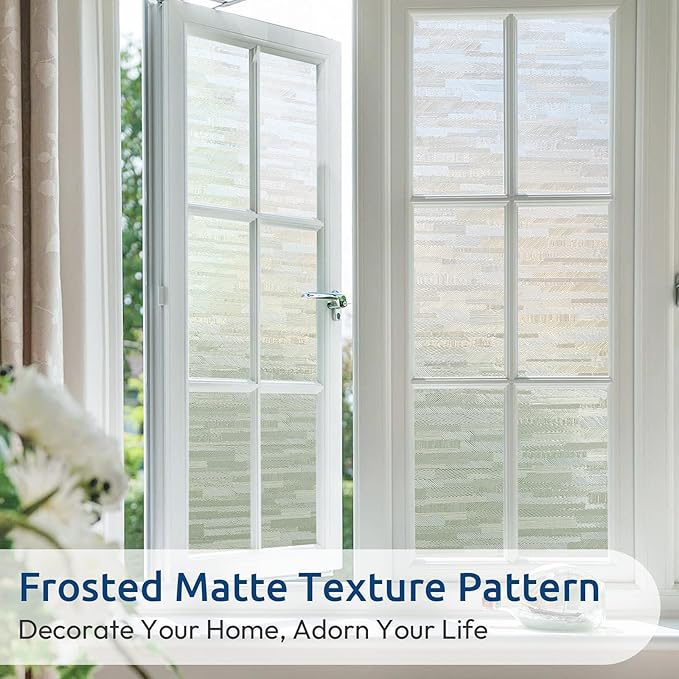 rabbitgoo Window Privacy Film, No Glue Frosted Glass Film, Static Cling UV Blocking Non Adhesive Reusable Heat Control Window Vinyl Clings for Home, Office, Frosted Silk, 35.4 x 157.4 Inches