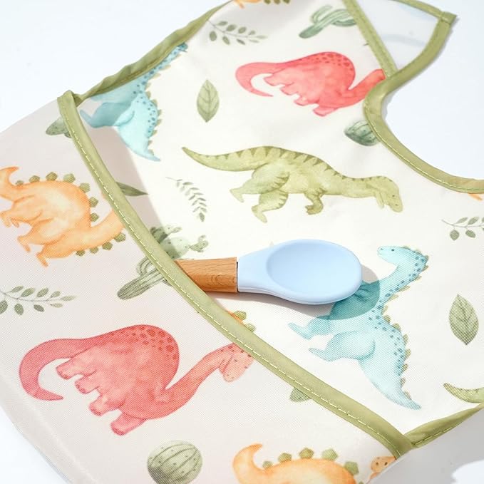 CoolaPeach 3-Pack Waterproof Baby Bibs for Eating - Lightweight Feeding Bibs, Mess Proof, Baby Essential Must Have for Eating