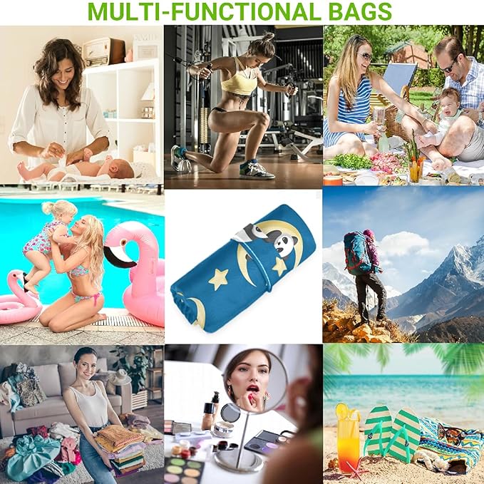 visesunny Panda Sleeping On Clouds Moon 2Pcs Wet Bag with Zippered Pockets Washable Reusable Roomy Diaper Bag for Travel,Beach,Daycare,Stroller,Diapers,Dirty Gym Clothes,Wet Swimsuits,Toiletries
