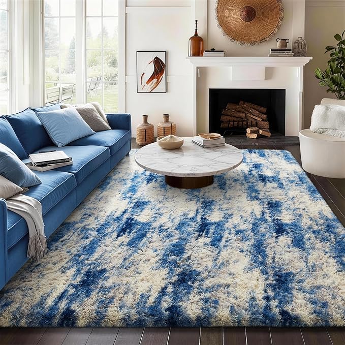 Ophanie Area Rugs for Bedroom Living Room,Color Blue/White/Grey,Size 8' x 10',Shape Rectangular