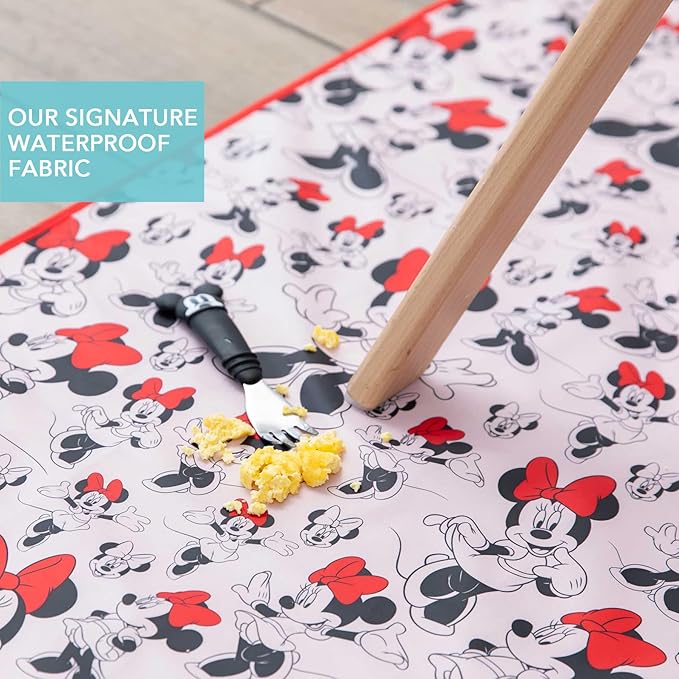 Bumkins Disney Baby Splat Mat for Under High Chair, Babies Toddlers Eating Mess Mat, Waterproof Reusable Cloth for Arts and Crafts, Play Mat for Kids, Floor or Table, Fabric 42inx42in, Minnie Mouse