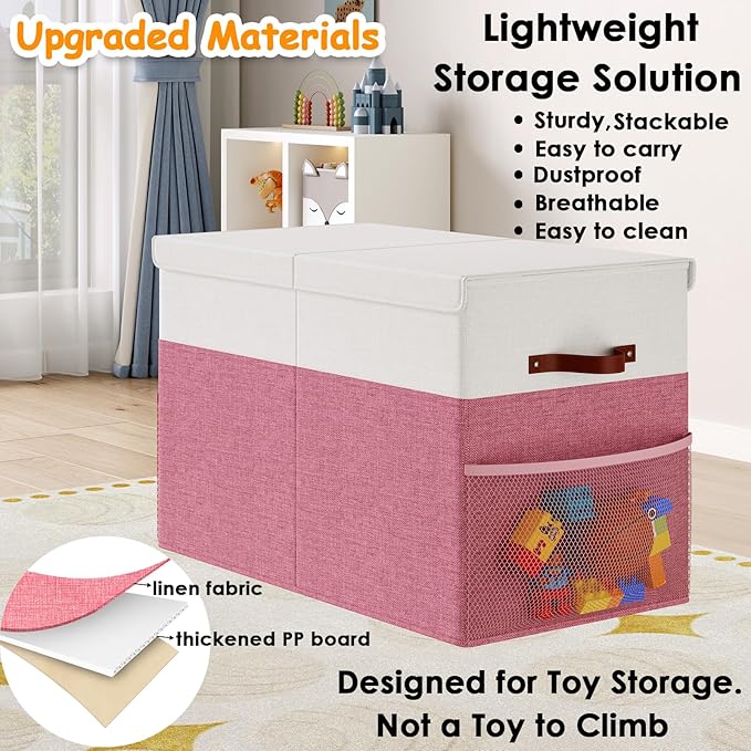 Fineonly Large Toy Storage Box with Lid Upgraded Toy Storage Chest Organizer with Divider Foldable Toy Bin for Kids Boys Girls Playroom Nursery Bedroom (25"x13"x16")