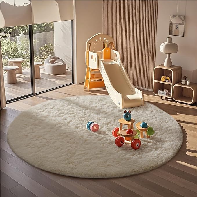 Ophanie Area Rugs for Bedroom Living Room,Color 2- Ivory,Size 6',Shape Round