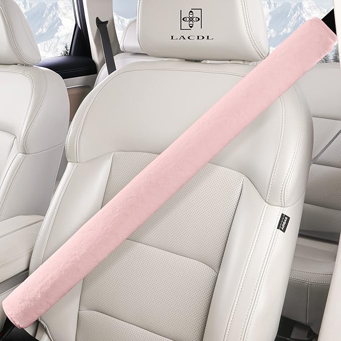 LACDL Extra Long Seatbelt Cover Super Soft Furry for Adults Kids Women & Men, Thick Plush Full Car Seat Belt Strap Cushion, Fluffy Shoulder Pad Protector, Auto Interior Accessories, 1pc, Pink, 29.5in