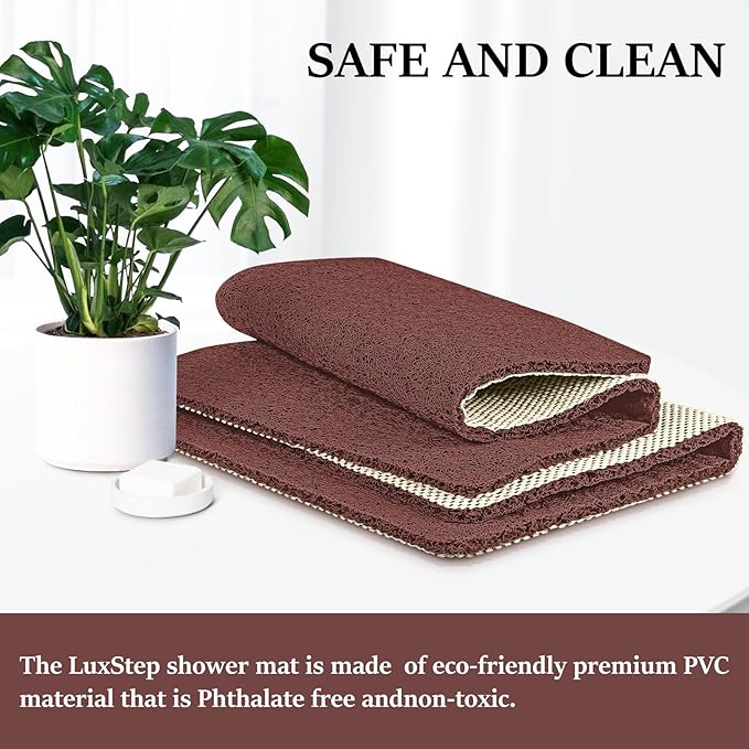 LuxStep Shower Mat Bathtub Mat,24x32 inch, Non-Slip Bath Mat with Drain, Quick Drying PVC Loofah Bathmat for Tub,Shower,Bathroom,Reddish Brown