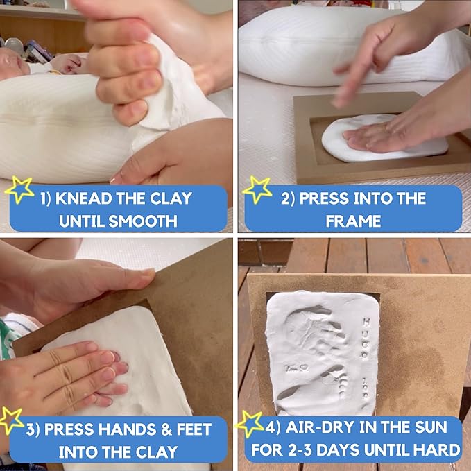 Bubzi Co Baby Hand & Footprint Kit, Clay Handprint Keepsake Frame, Newborn Nursery Picture Frames, Hand Print Mold Kit, Personalized New Mom Gifts for Baby Shower & Registry (Fresh White)