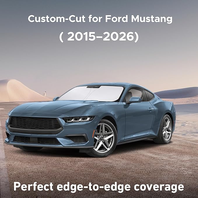 EcoNour Windshield Sun Shade for Ford Mustang 2015–2023 2024 2025 2026, Sun Visor for Front Windshield & Window Sunshade Cover, UV Heat Blocker & Protector, Car Accessories