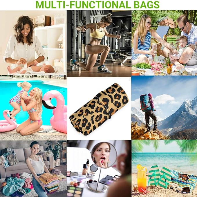 visesunny Leopard Grain 2Pcs Wet Bag with 2 Zippered Pockets Snap Handle Washable Reusable Roomy for Travel,Beach,Pool,Daycare,Stroller,Diapers,Dirty Gym Clothes, Wet Swimsuits, Toiletries