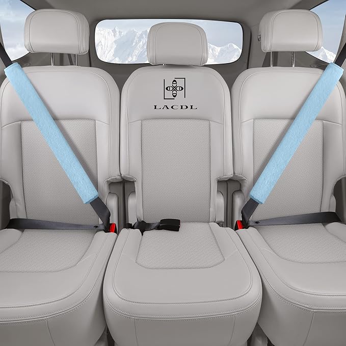 LACDL Extra Long Seatbelt Cover Super Soft Furry for Adults Kids Women & Men, Thick Plush Full Car Seat Belt Strap Cushion, Fluffy Shoulder Pad Protector, Auto Interior Accessories, 1pc, Blue, 29.5in