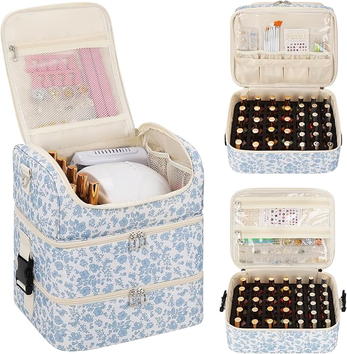 CUBETASTIC Nail Polish Organizer, Nail Supplies Storage Case Holds 86 Bottles Nail Polish & Nail Lamp, Travel Nail Tech Carrying Bag, Nail Kit Bag For Nail Stuff & Manicure Tools
