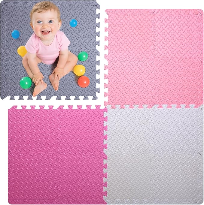 Coolcandy Baby Foam Play Mat 16Pcs with Edge Strips, 4 Colors Interlocking Floor Tiles, 0.4″ Thickened Non-Slip Puzzle Floor Mat for Infants Toddlers Playroom & Daycare