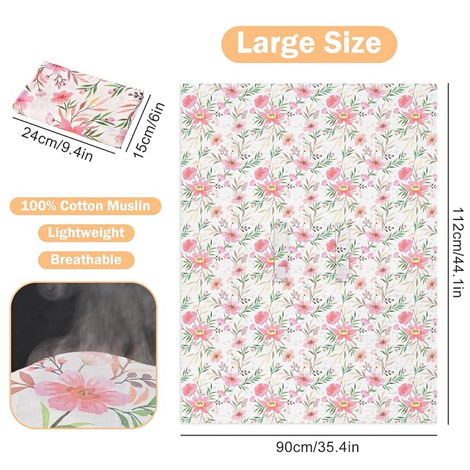 Baby Car Seat Cover - 100% Muslin Cotton Universal Breathable Canopies for Boys and Girls Soft Spring Summer Car Seat Cover Lightweight Infant Car Seat Canopy - Pink Floral