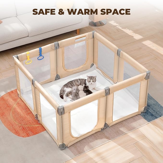Dripex Small Foldable Baby Playpen, 49"x47" Small Space Play Yard for Travel - Portable Collapsible Play Pen for Babies, Indoor Outdoor Baby Fence, Beige